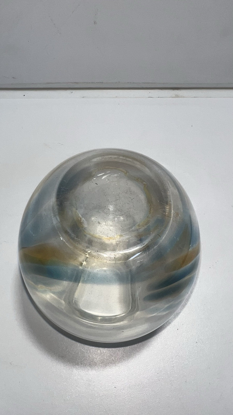 Vintage Hand Blown Art Glass Vase Swirl Design Blue & Amber