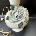 Vintage Small Ruffled Ceramic Lamp with 3-D Roses, Table Desktop Lamp