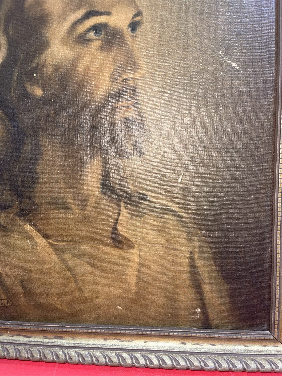 Jesus Christ Litho Print Framed Christian 1940’s  Vintage Warren Sallman 15”x12”