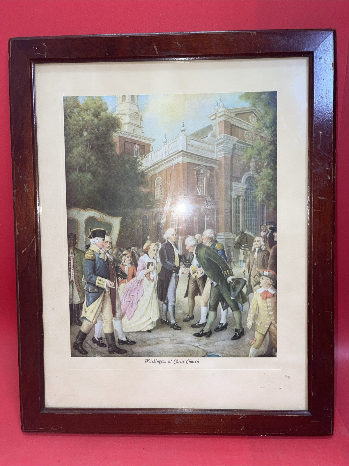 Framed Print "George & Martha Washington at Christ Church" vintage estate