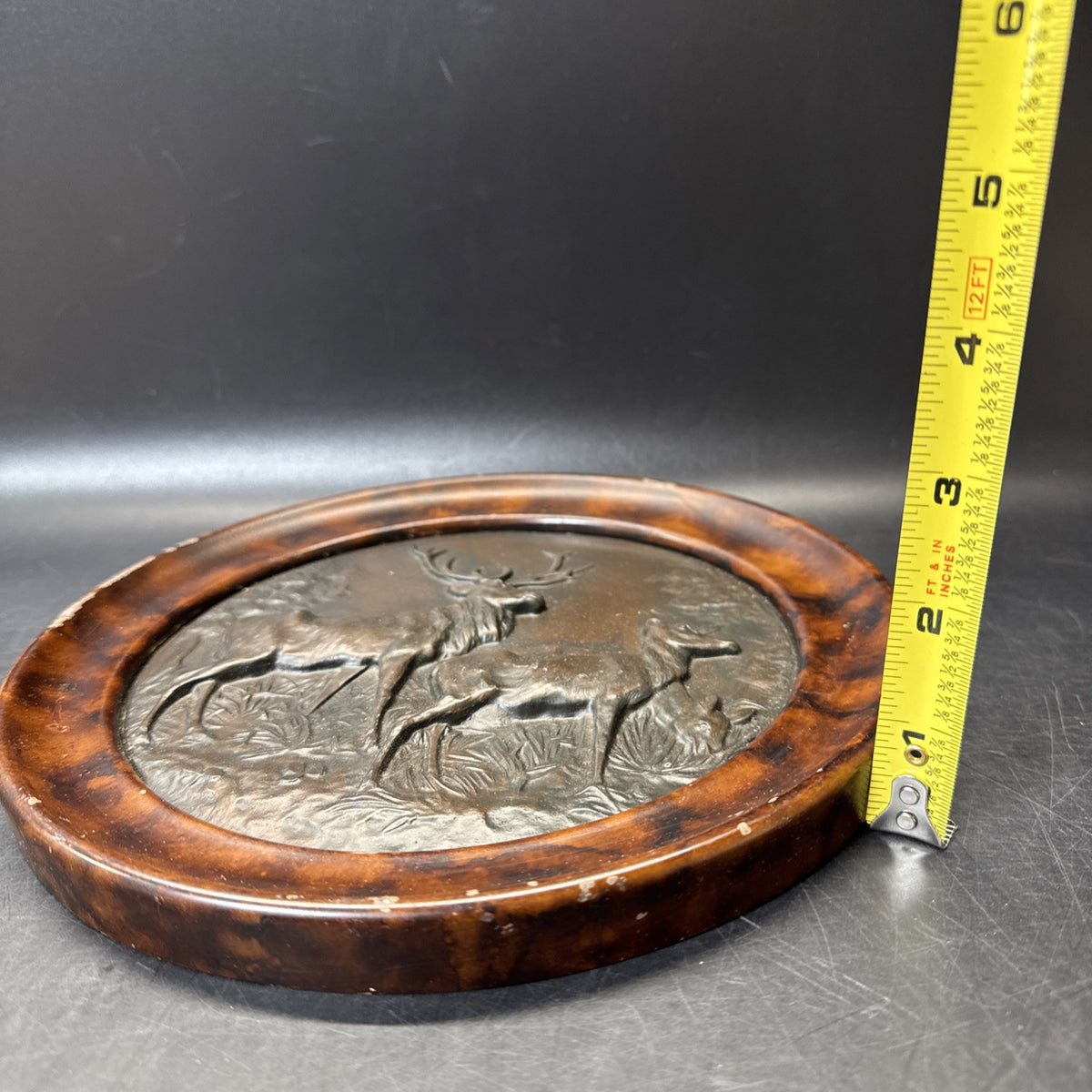 Plaque MOUNTAIN Lodge Deer Mates Doe Stag Resin Hand-Painted Carved Hand-Cast