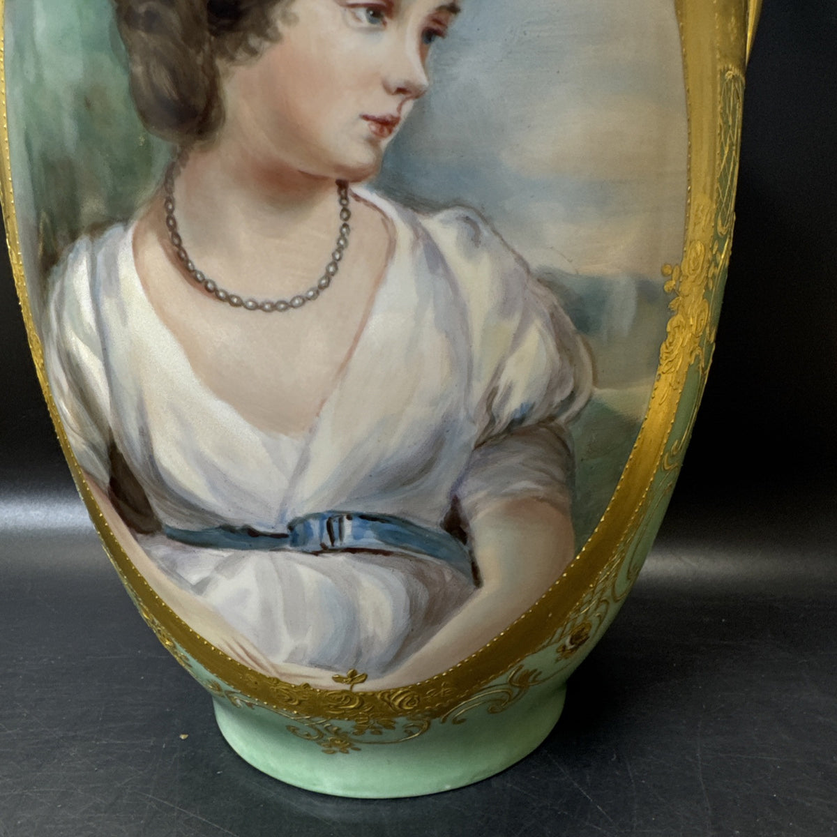 Antique Porcelain Hand Painted Vase With Portrait Of Women, France, Signed!!!