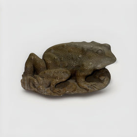 Vintage Hand-Carved Stone Frog Figurine - Lucky Toad Feng Shui Decor