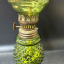 Vintage Made In Hong Kong,  Small Green Glass Oil Lamp 10" Tall