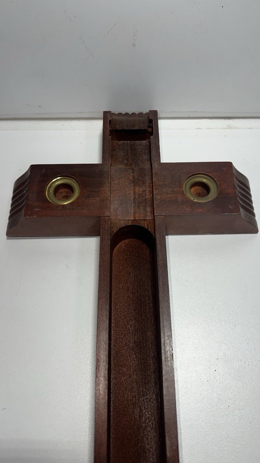 Vintage Catholic Last Rites Crucifix - Mother of Pearl Inlay, Empty Holy Water