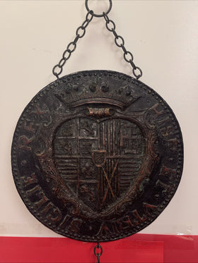Rare Antique Spanish Medallion Wall Coin Plaques Spain King Mid Century Modern 