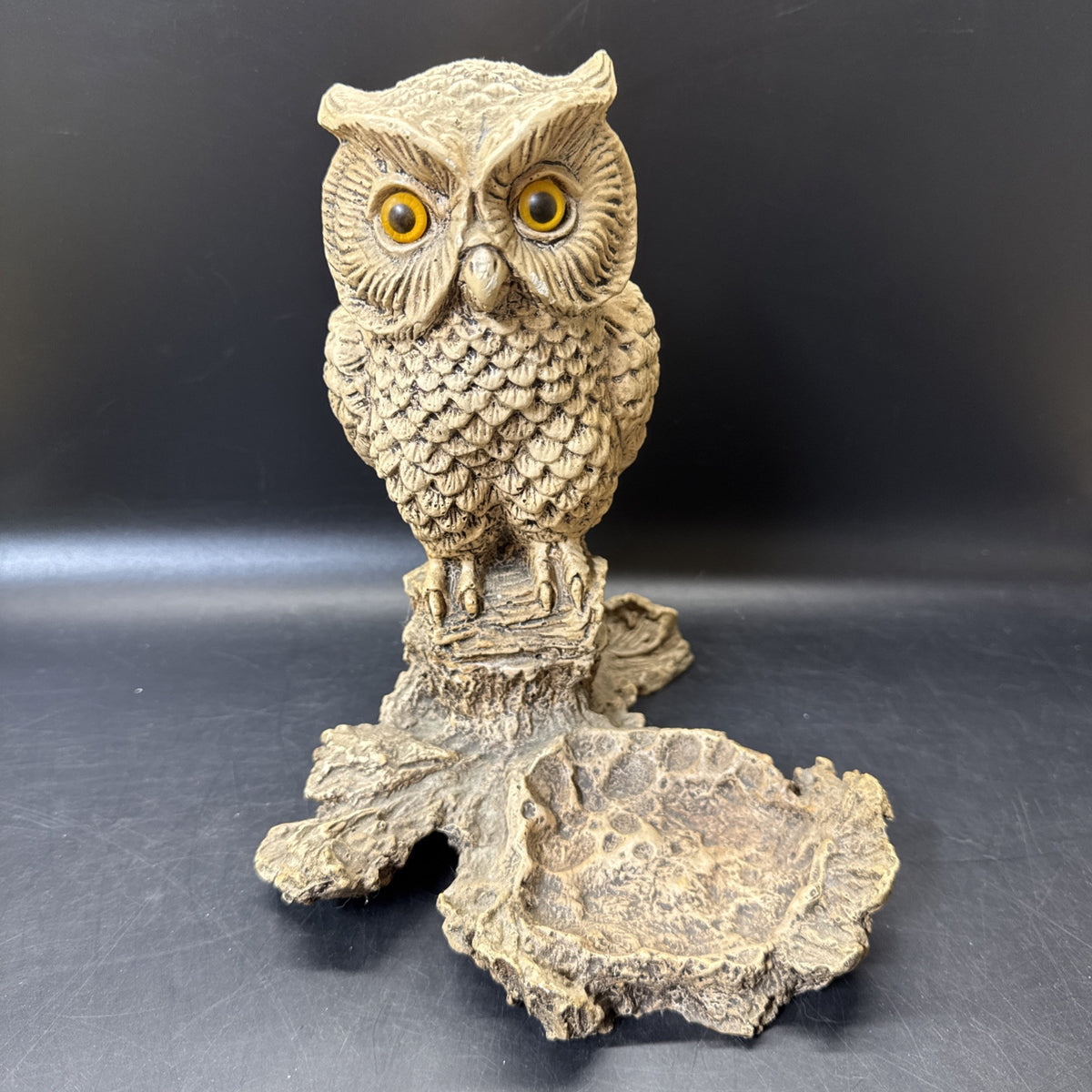 Vintage Pompadour AF 77 Owl on Branch Candle Holder Figurine Faux Wood Resin