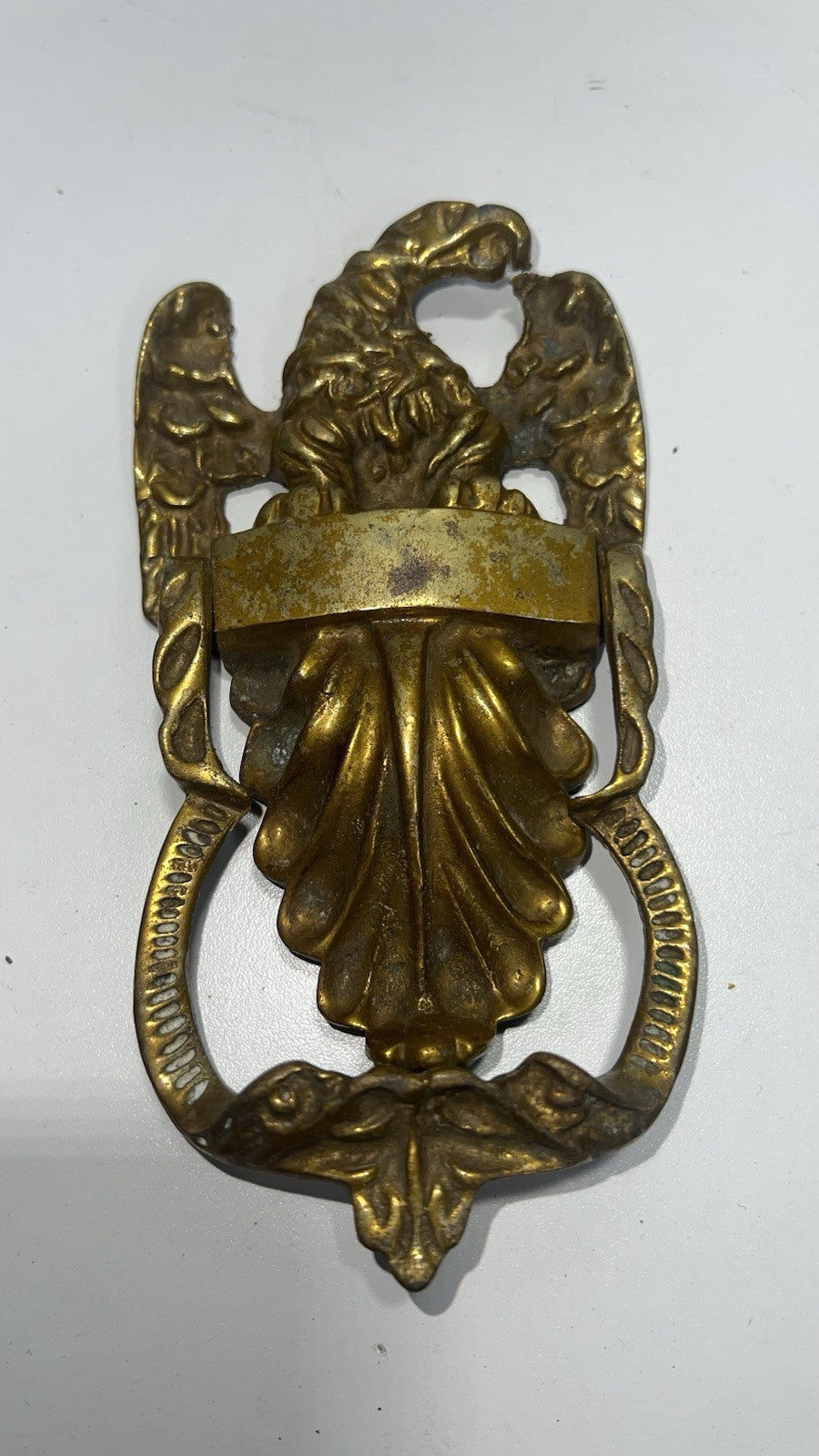 Large Vintage Solid Brass American Eagle Door Knocker 6 1/2" Name Plate