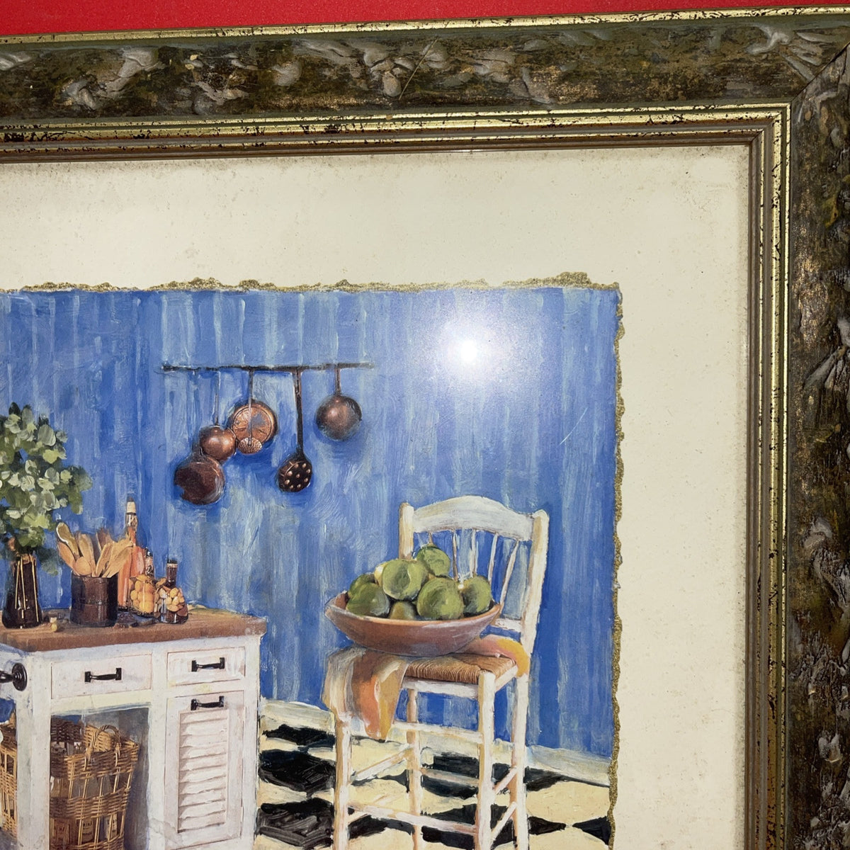 Vintage C. Winterle Olson Print Framed Rustic Kitchen Table Scene GUC