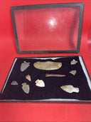 Native American Artifacts Lot 10 w/ Frame Arrowheads Collection 12”x8” Frame #12
