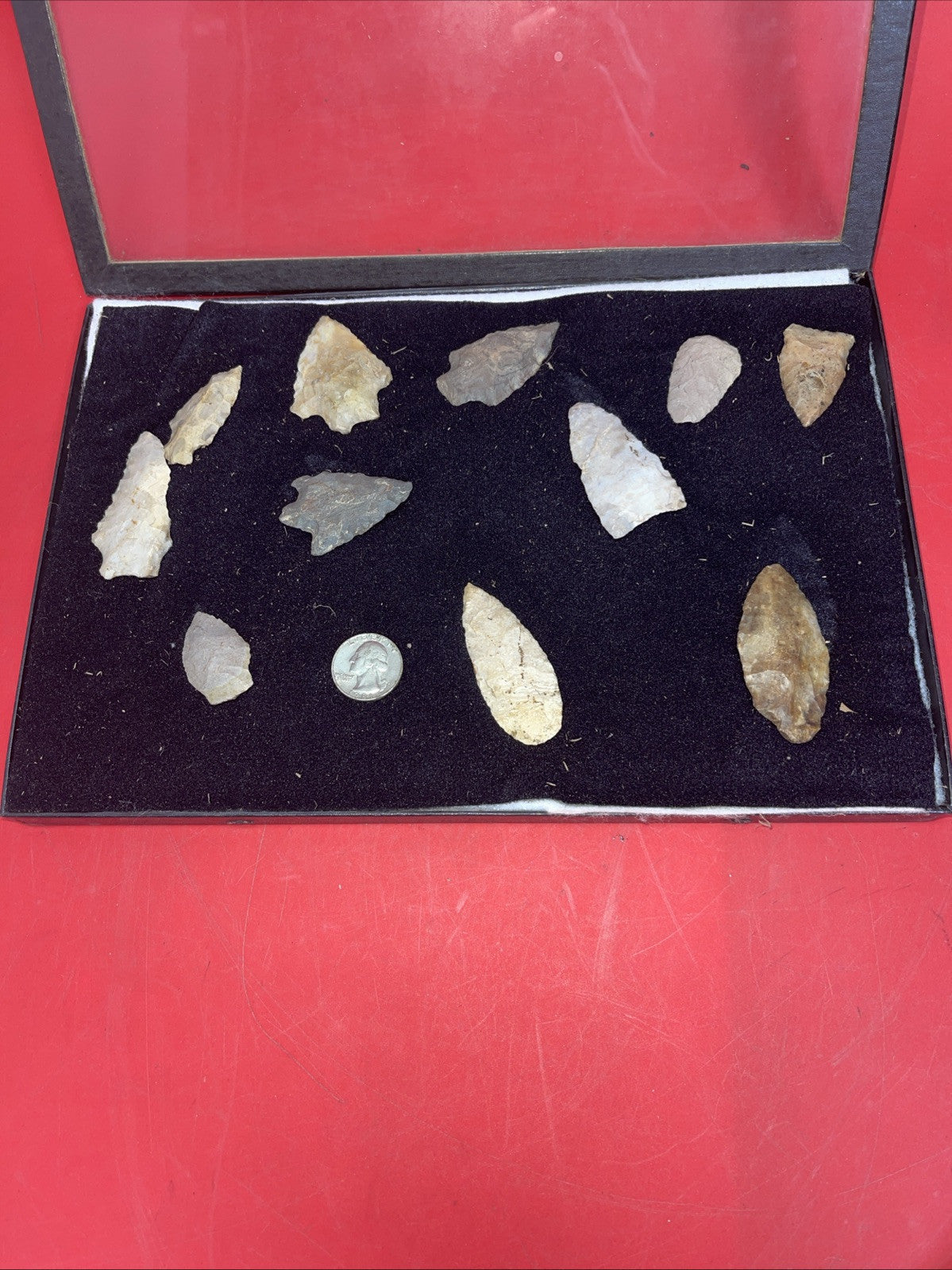 Native American Artifacts Lot 11 w/ Frame Arrowheads Collection 12”x8” Frame #14
