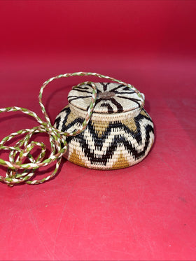 African Hand Woven Basket with Lid 3”x4”