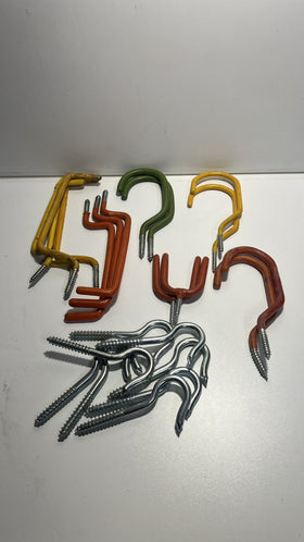 USED Assorted Vinyl Screw in ladder hooks & Large Utility Storage screw in hooks