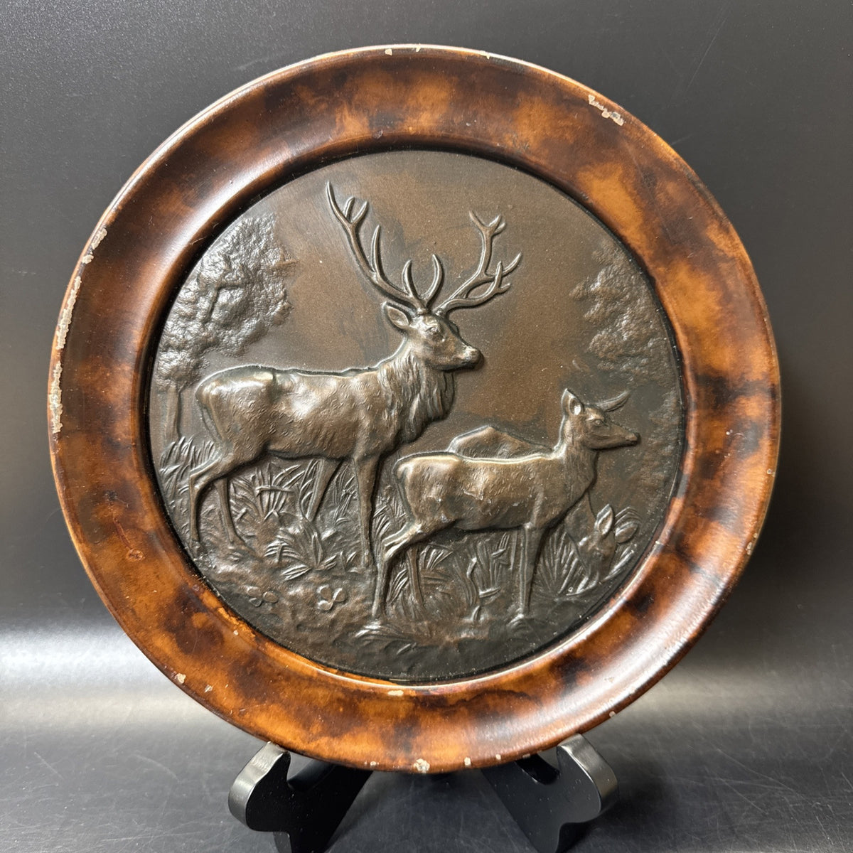 Plaque MOUNTAIN Lodge Deer Mates Doe Stag Resin Hand-Painted Carved Hand-Cast