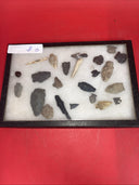 Native American Artifacts Lot 24 w/ Frame Arrowheads Collection 12”x8” Frame #13