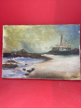 Original Vintage Nautical/Lighthouse Oil Painting By M.Paygla 10.5”x7.5”