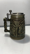Vintage Green Beer Stein Mug Horse Battle Scene Pewter Lid West Germany