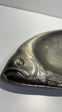 Vintage Silver-Plated Asian Fish Platter with Gold Trim - Made in China 18”x7.5”