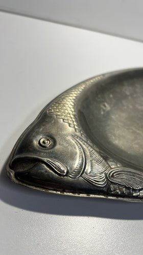 Vintage Silver-Plated Asian Fish Platter with Gold Trim - Made in China 18”x7.5”