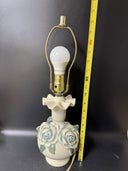 Vintage Small Ruffled Ceramic Lamp with 3-D Roses, Table Desktop Lamp