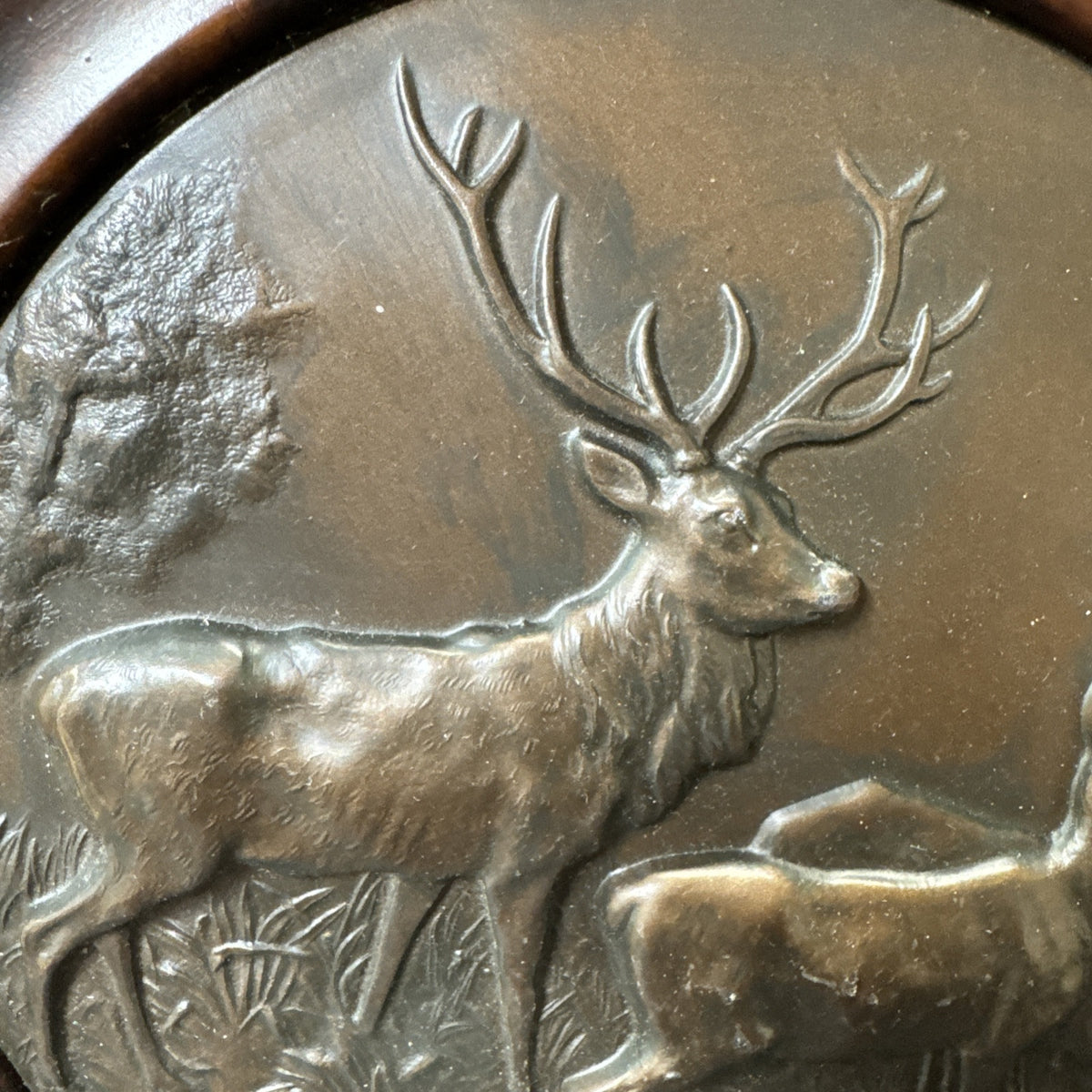 Plaque MOUNTAIN Lodge Deer Mates Doe Stag Resin Hand-Painted Carved Hand-Cast