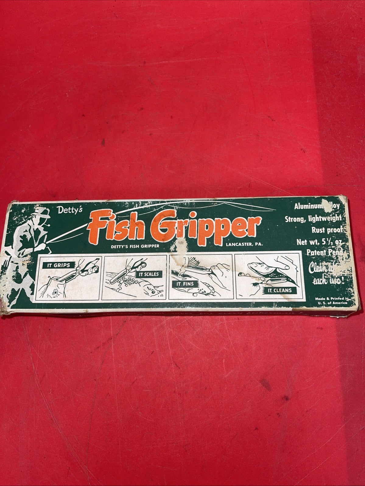 Detty's Fish Gripper Lancaster PA  Vintage Aluminum Fishing Pliers Original Box