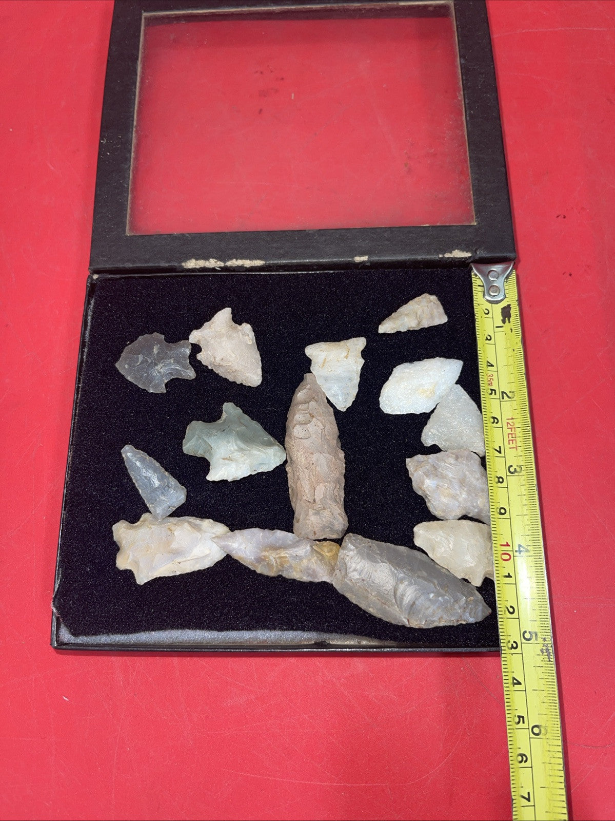 Native American Arrowheads collection in glass case.#26