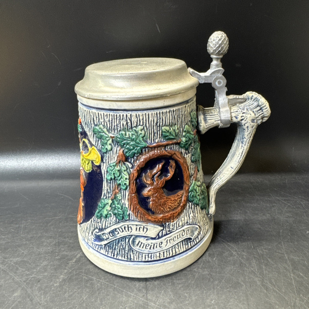 Vtg Western Germany Lidded Beer Stein Original  Thewalt Hunter & Deer