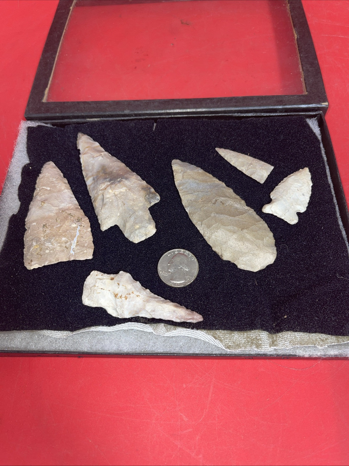 Native American Artifacts Lot 6 w/ Frame Arrowheads Collection 9”x7 Frame #24