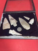 Native American Artifacts Lot 6 w/ Frame Arrowheads Collection 9”x7 Frame #24