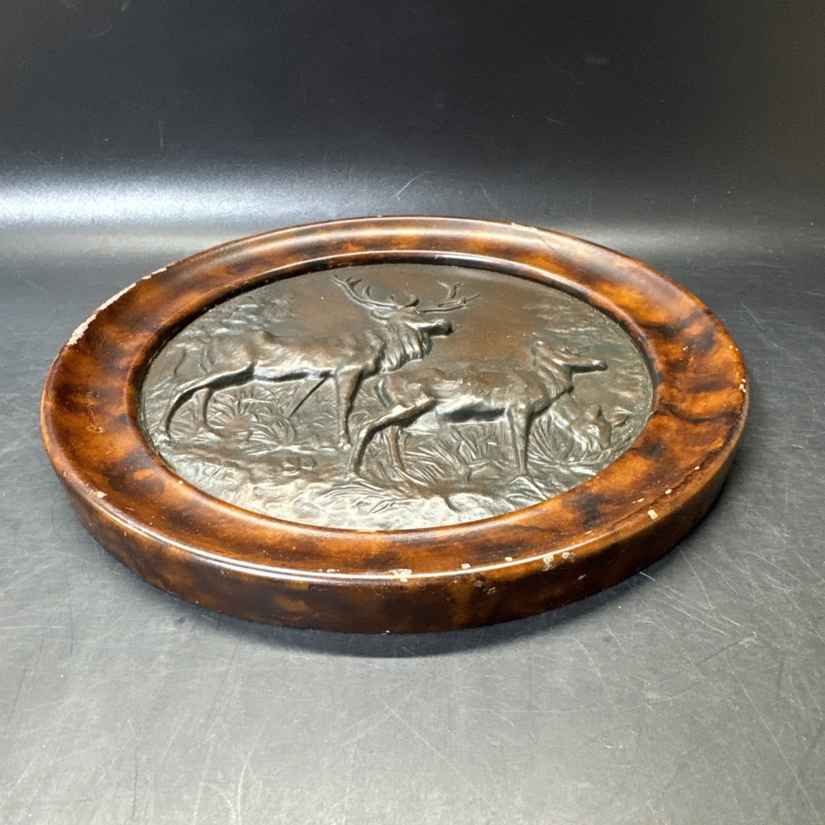 Plaque MOUNTAIN Lodge Deer Mates Doe Stag Resin Hand-Painted Carved Hand-Cast