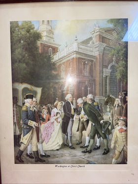 Framed Print "George & Martha Washington at Christ Church" vintage estate