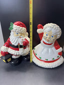 Vintage Christmas Ceramic Mold Winking Santa Clause & Waving Mrs Clause