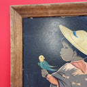 Vintage 50s Jose Luis Betanzos Boy with Parrots 16” x 12”  Framed Print