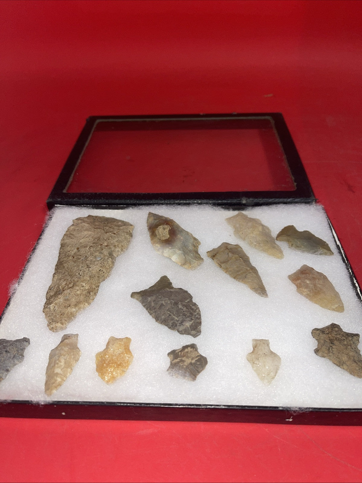 Native American Artifacts Lot 13 w/ Frame Arrowheads Collection 9”x7” Frame #22