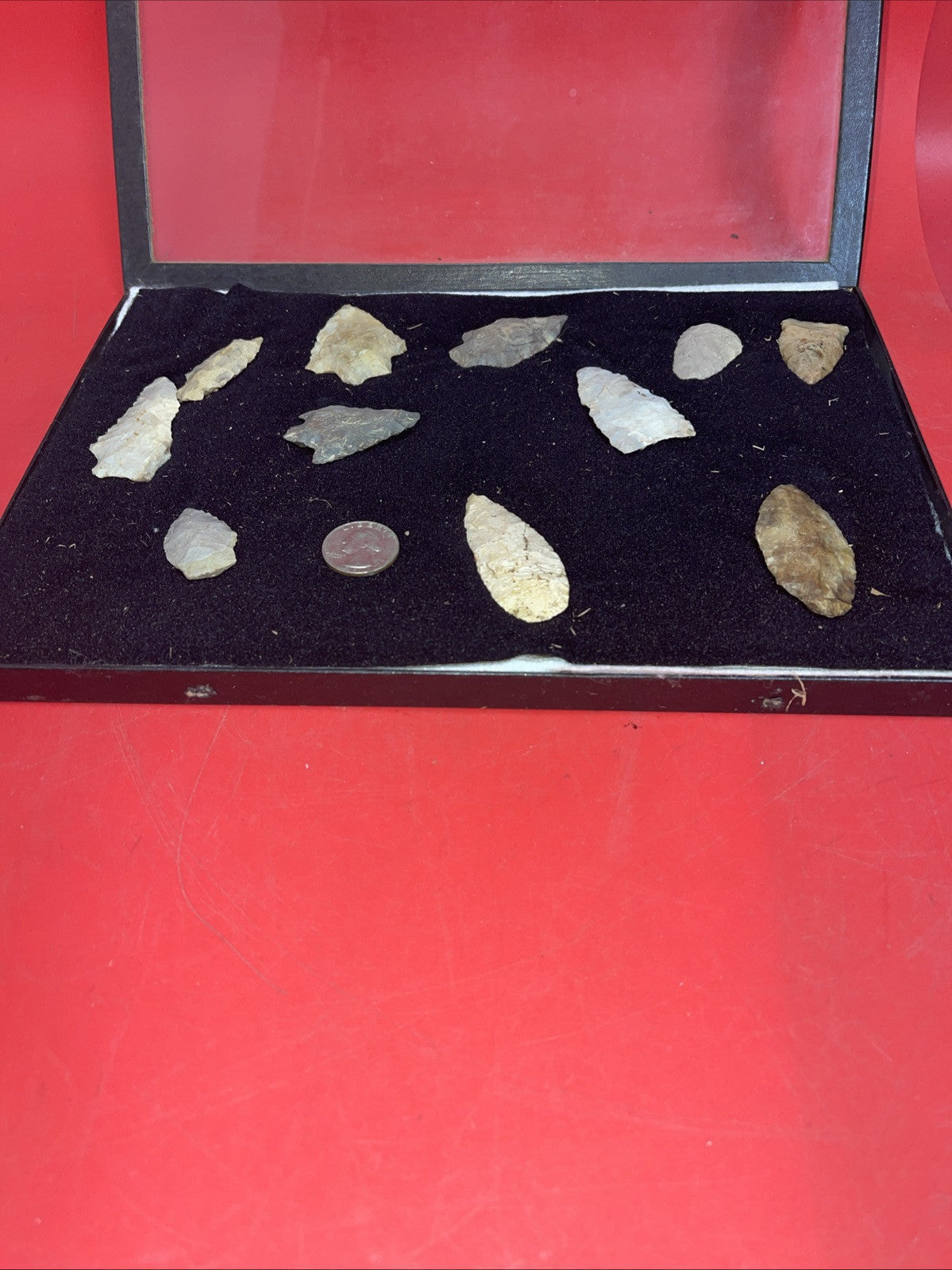 Native American Artifacts Lot 11 w/ Frame Arrowheads Collection 12”x8” Frame #14
