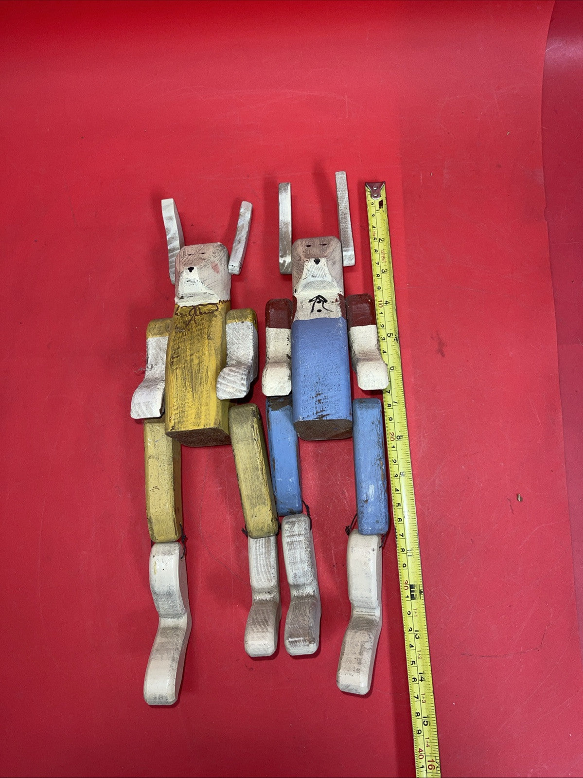 Vintage  Handmade Wood Rabbits 14"