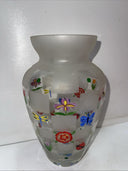 LENOX Nature’s Splendor Vase Hand Painted Designs Frosted Glass Signed 8.5"
