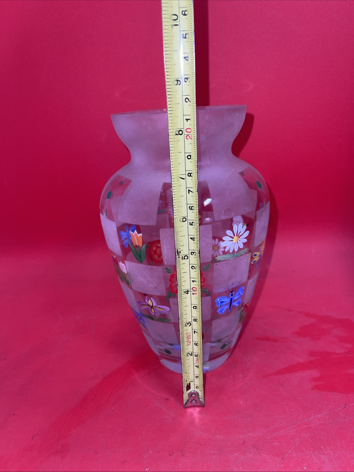 LENOX Nature’s Splendor Vase Hand Painted Designs Frosted Glass Signed 8.5"