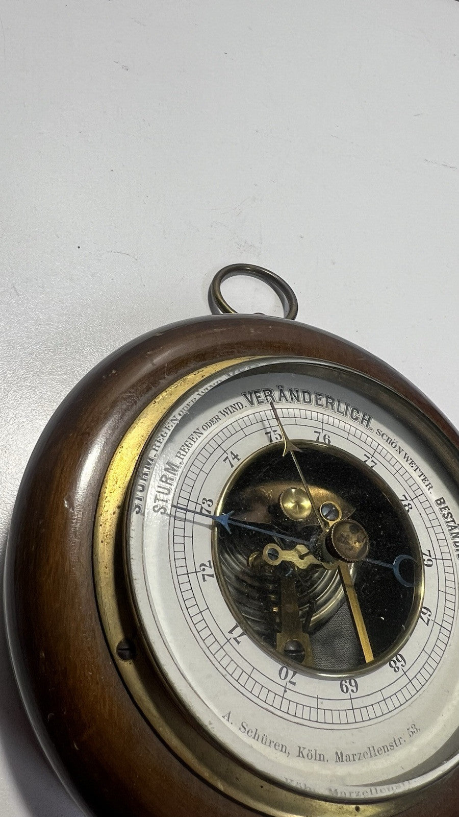 RARE: Vintage 7.5" Face Wall Barometer, by A. Schüren, Köln, Marzellenstr. 53
