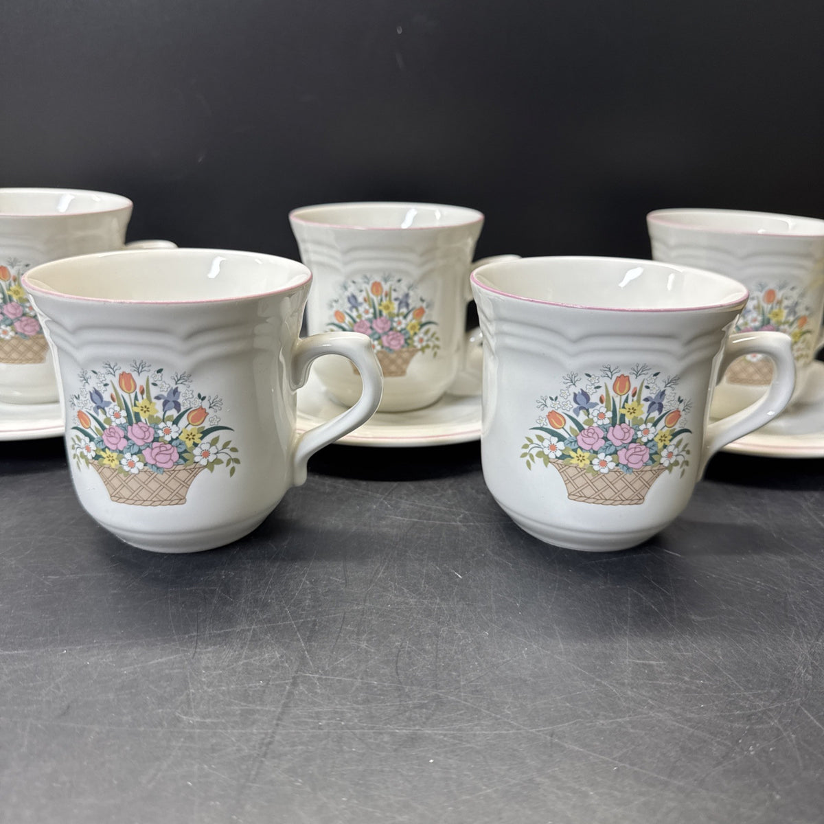 Sango Stoneware Chesapeake Set Of Cups (6pcs) And Saucers (3pcs)