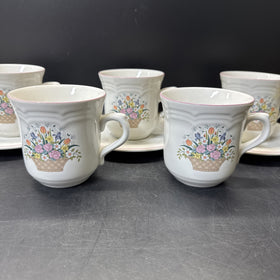 Sango Stoneware Chesapeake Set Of Cups (6pcs) And Saucers (3pcs)