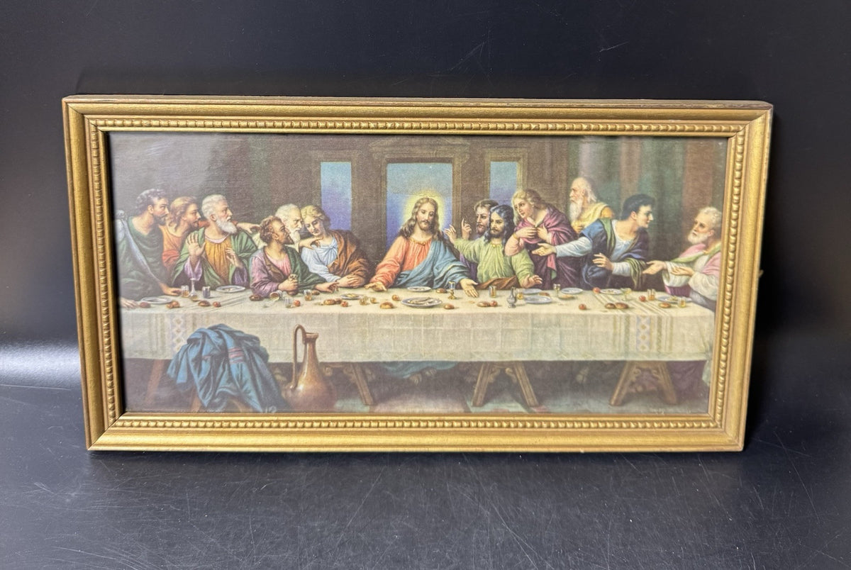 Jesus The Last Supper Picture A.P.Co.Chicago Religious With Wood Frame 15”x8”