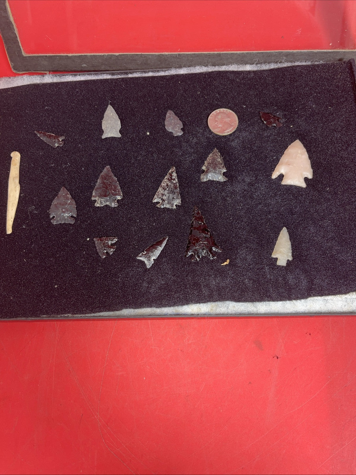 Native American Artifacts Lot 14 w/ Frame Arrowheads Collection 12”x8” Frame #15