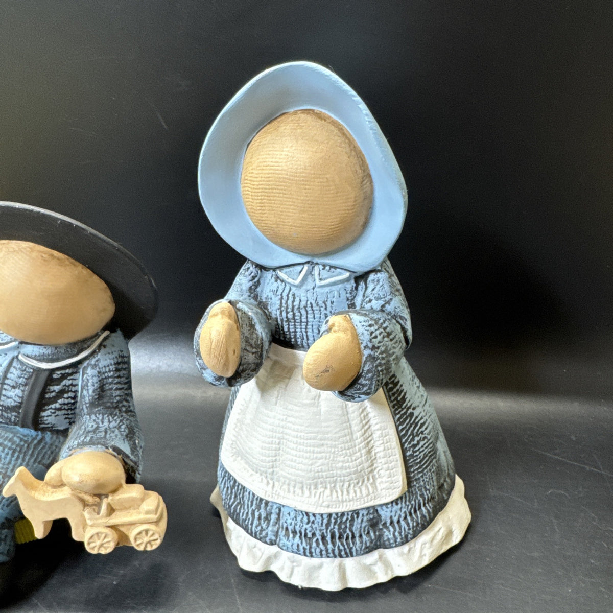 Amish Faceless Ceramic Shelf Sitter Boy & Girl Set Pair Hand Painted