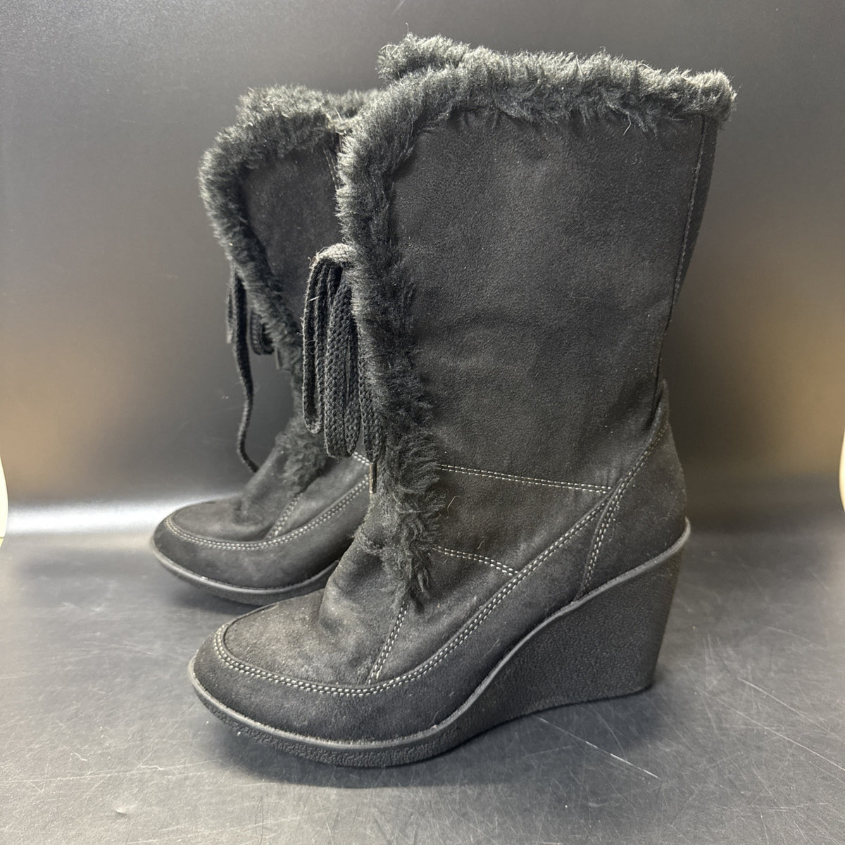 Route 66 Tawney Black Suede Look Wedge Heel Boots Women's Size 8.5M/ Used