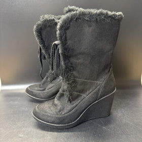 Route 66 Tawney Black Suede Look Wedge Heel Boots Women's Size 8.5M/ Used