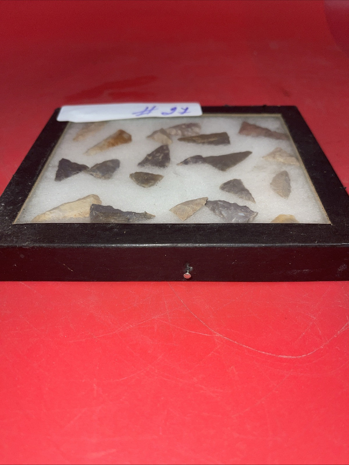 Native American Arrowheads collection in glass case, #27