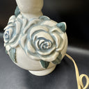 Vintage Small Ruffled Ceramic Lamp with 3-D Roses, Table Desktop Lamp