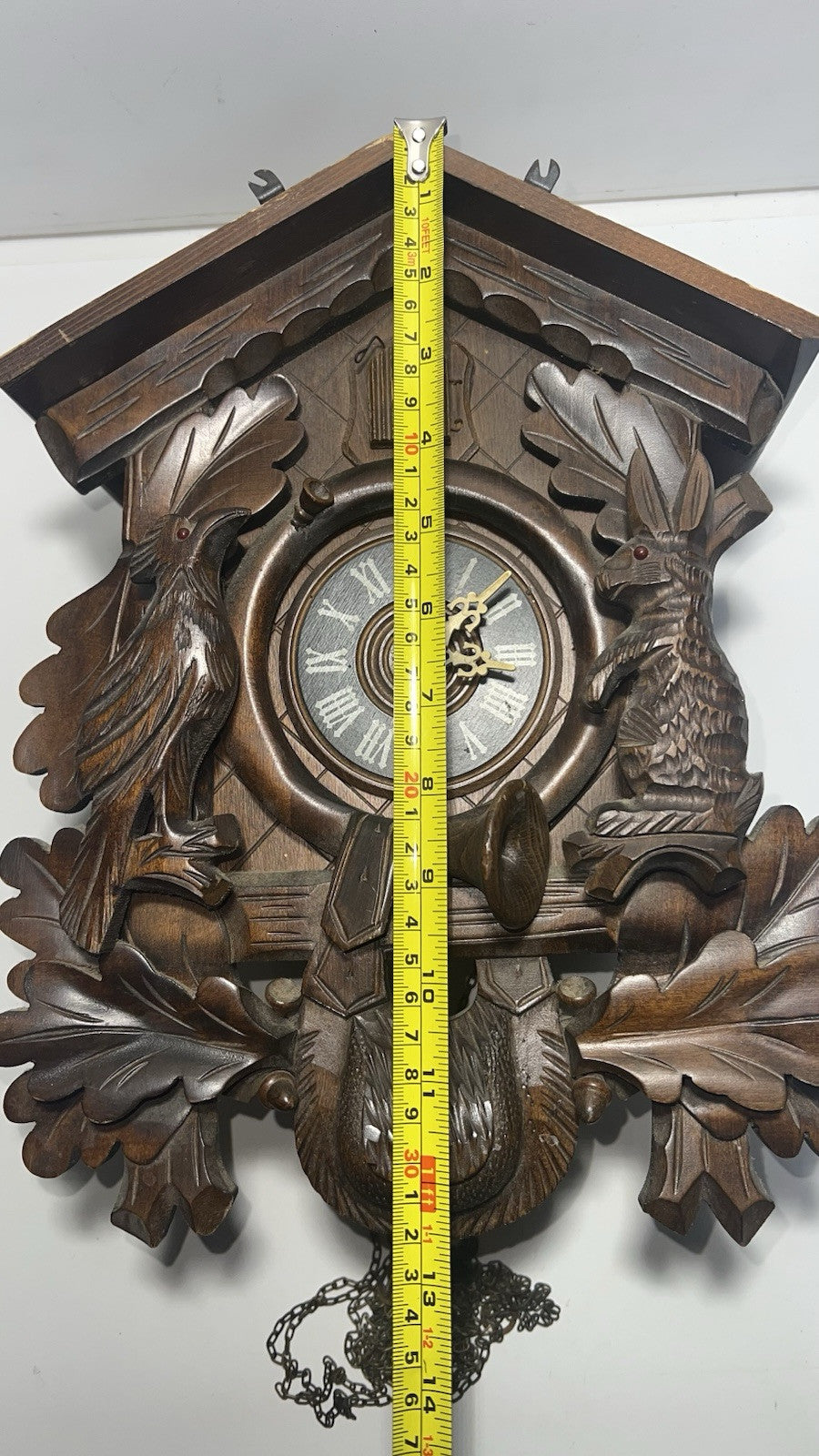 Vintage Black Forest German Hunter Cuckoo Wall Clock - Deer & Game Theme Unteste